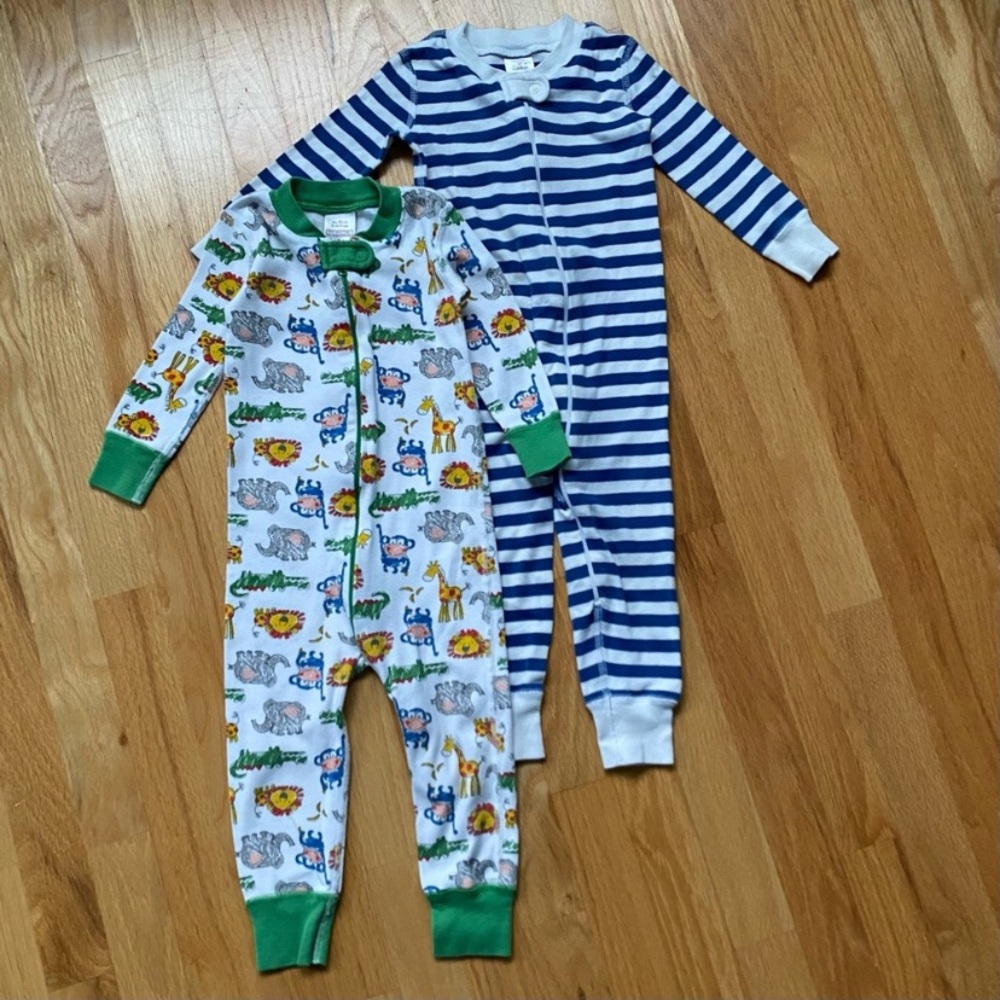 Hanna Andersson Jams Sleeper Blue Striped and Animal Print Pajamas Lot of 2